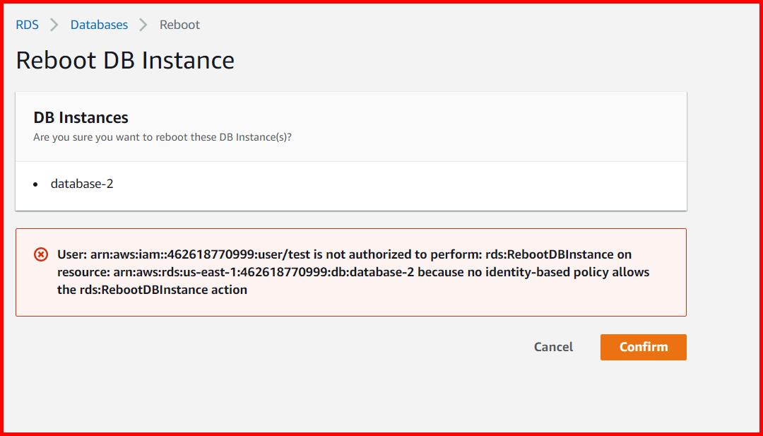 Picture showing the error message when user tries to reboot database-2